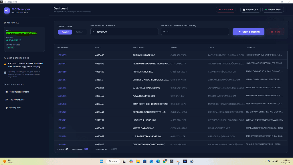 MC Scrapper Pro Dashboard Interface